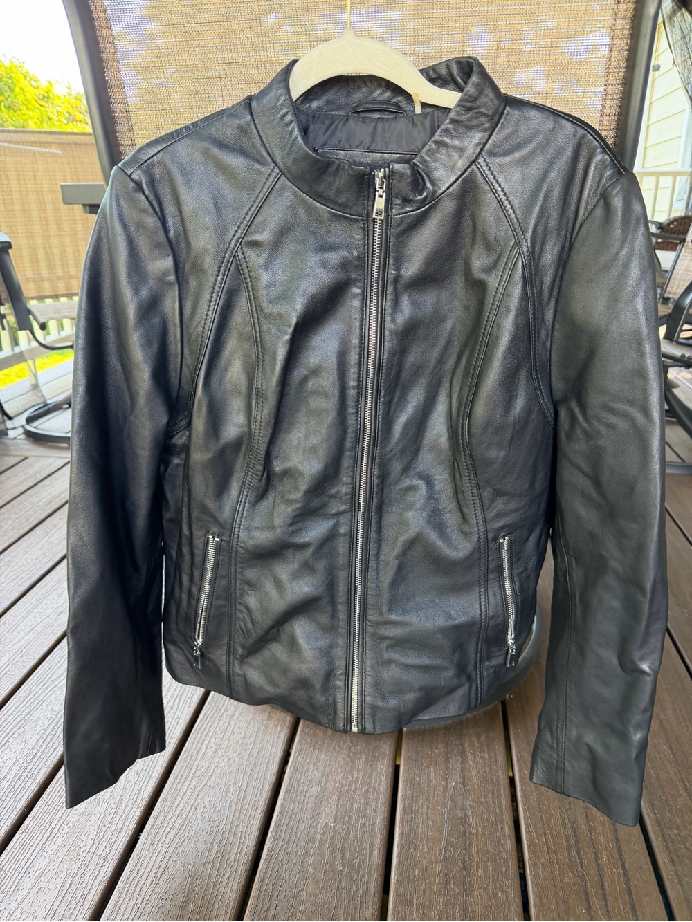 Wilsons Leather Women's Black Zip Front Moto Jacket